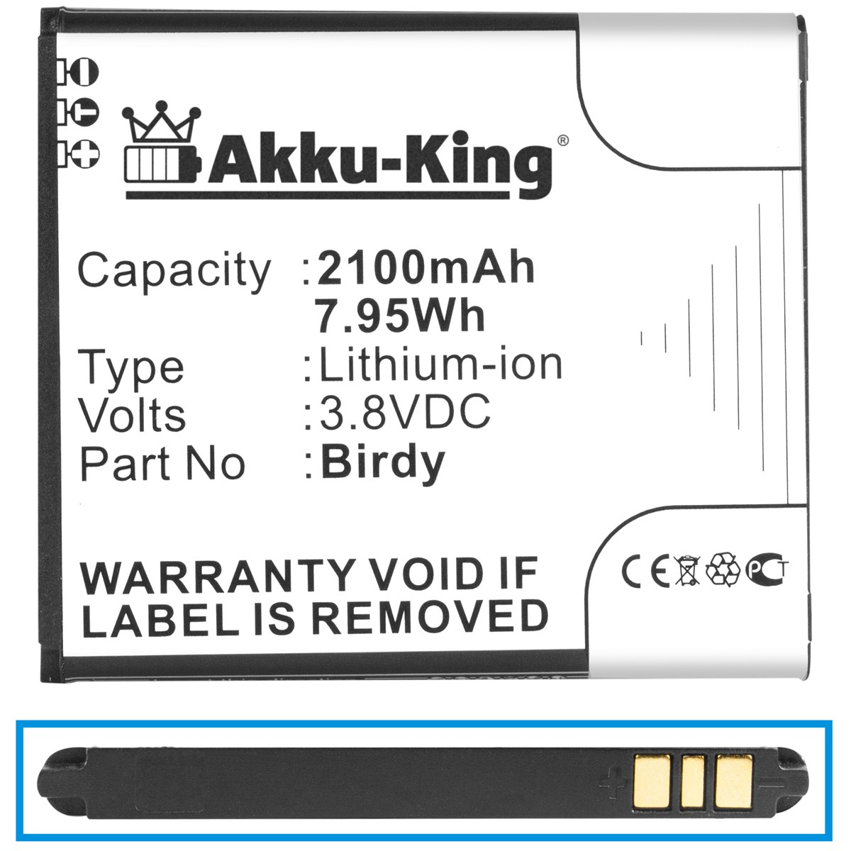 Li-Ion Volt, mit kompatibel Wiko 3.8 2100mAh Handy-Akku, Birdy AKKU-KING Akku