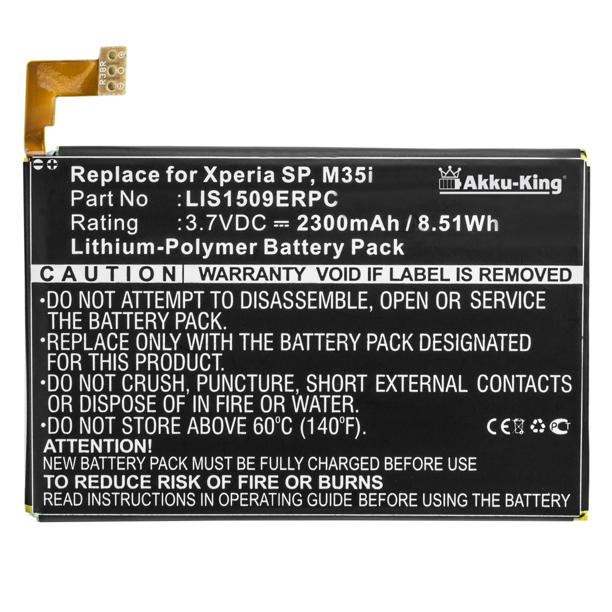 Sony-Ericsson kompatibel 3.7 mit Li-Polymer LIS1509ERPC 2300mAh Volt, Handy-Akku, AKKU-KING Akku