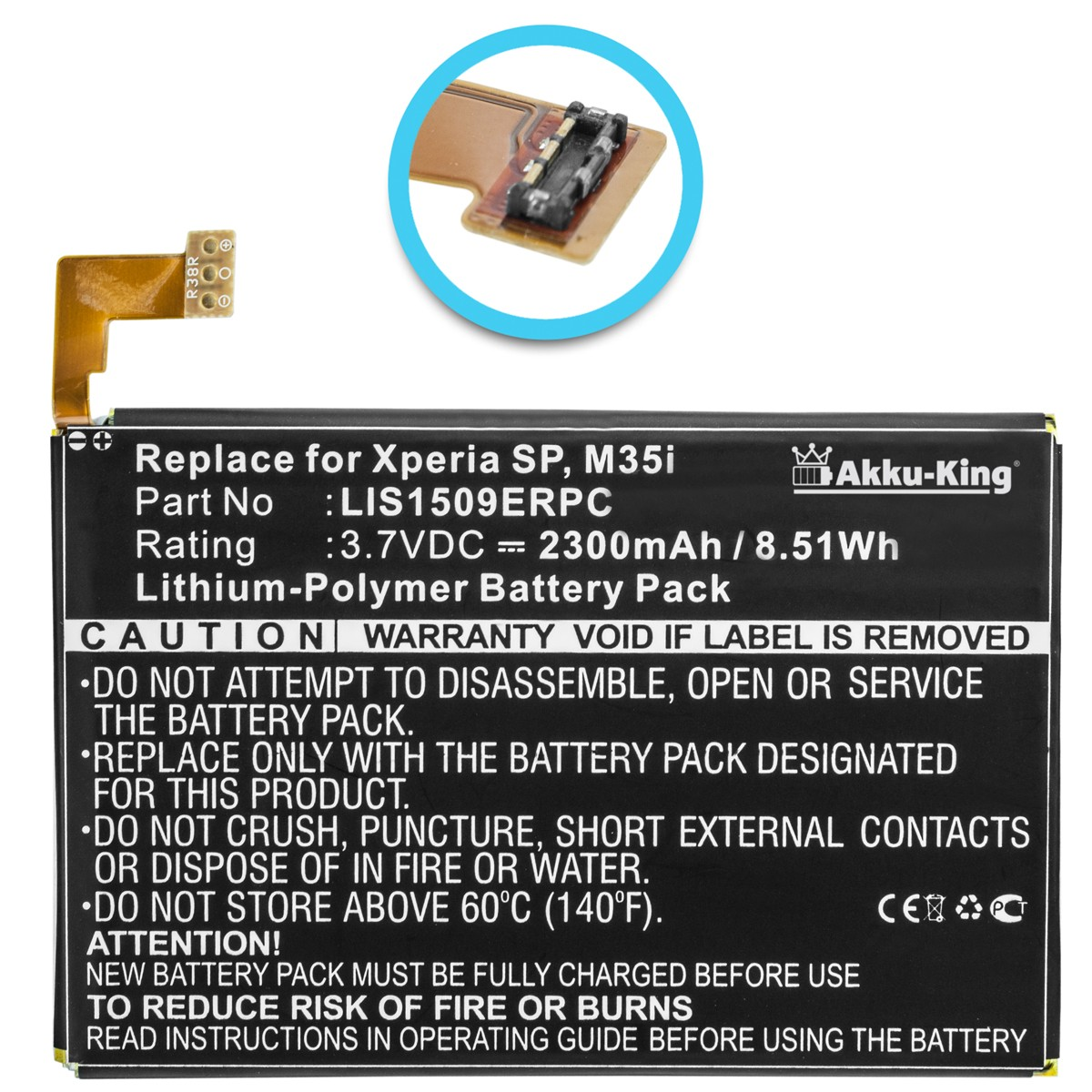 Sony-Ericsson kompatibel 3.7 mit Li-Polymer LIS1509ERPC 2300mAh Volt, Handy-Akku, AKKU-KING Akku
