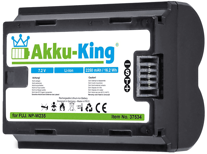 mit AKKU-KING kompatibel NP-W235 Kamera-Akku, Volt, 7.2 Fuji 2250mAh Li-Ion Akku