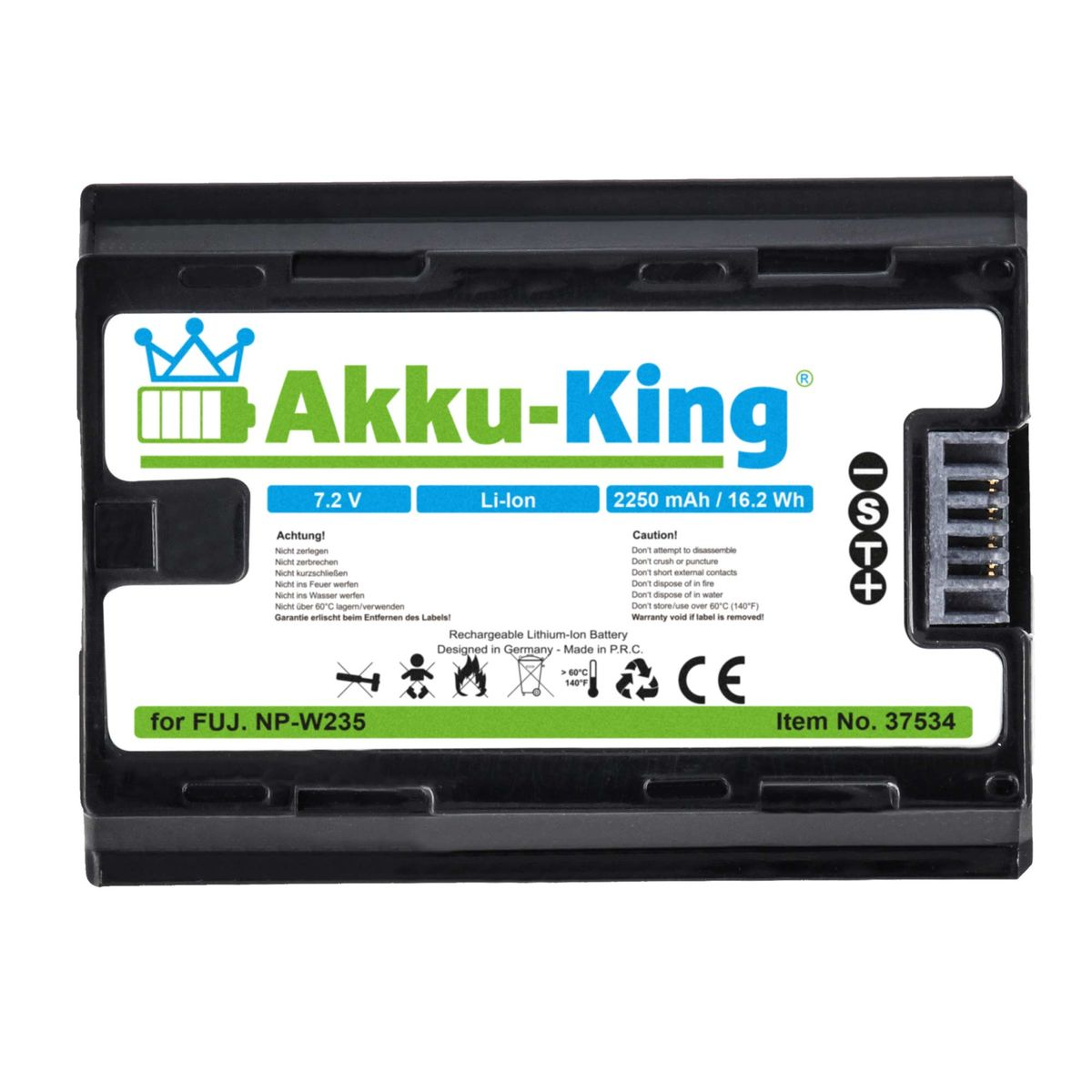 mit AKKU-KING kompatibel NP-W235 Kamera-Akku, Volt, 7.2 Fuji 2250mAh Li-Ion Akku