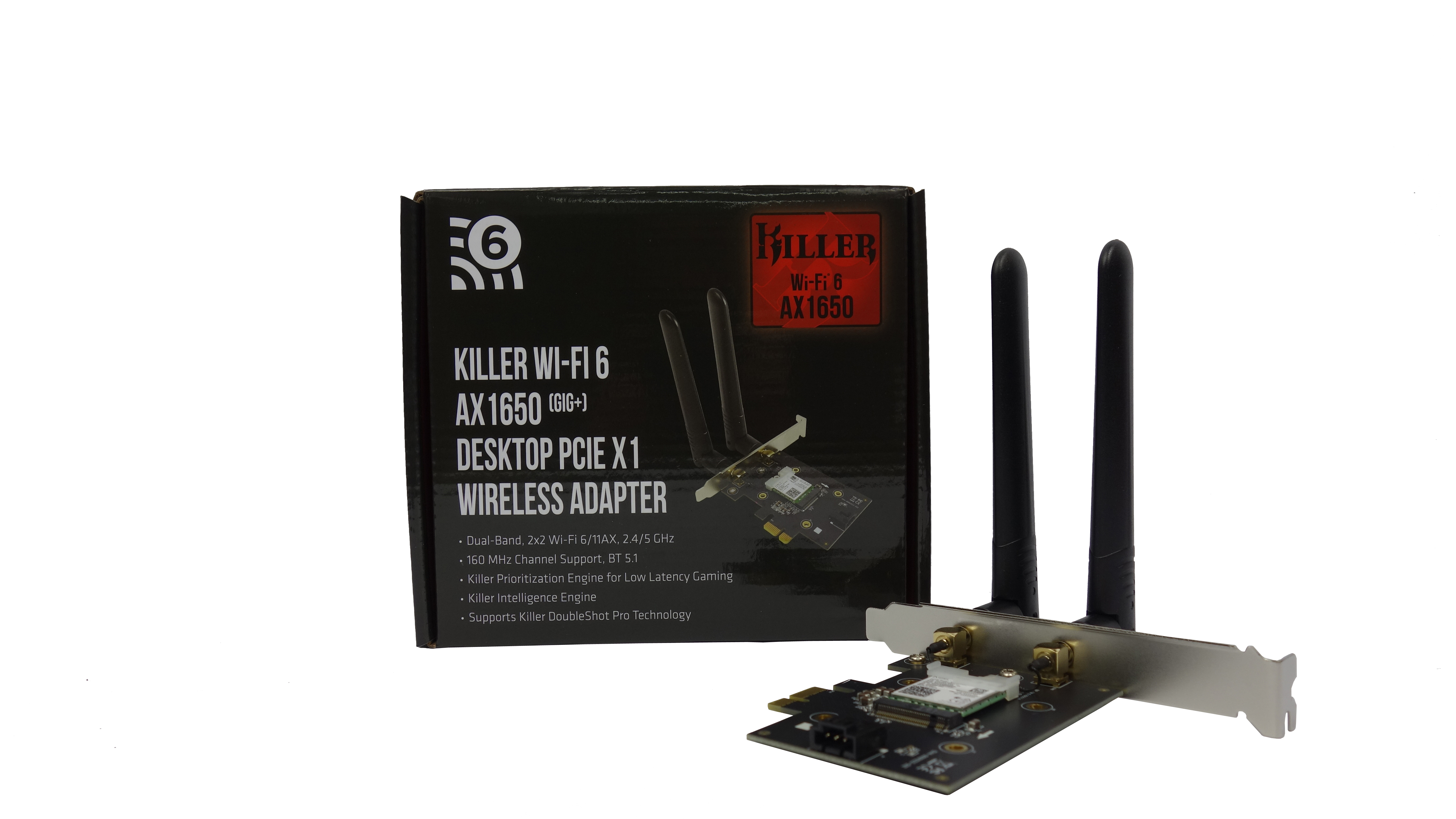 6 - Bluetooth PCIe PC 5.1 Killer Band, RIVET Karte 2x2 Wi-Fi Dual 6/11AX, NETWORKS Desktop für Wi-Fi AX1650 Wi-Fi