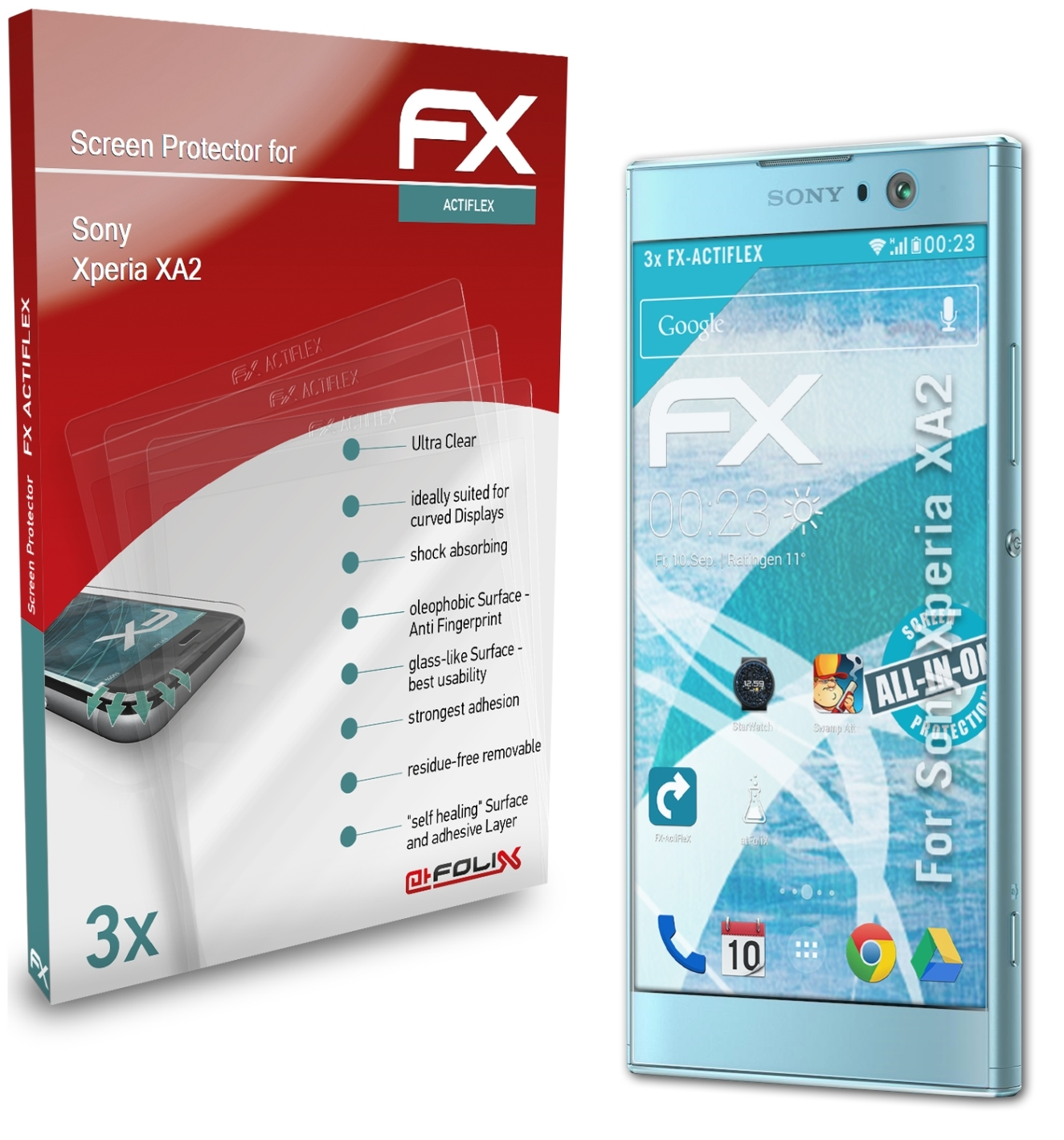 3x Sony Xperia ATFOLIX XA2) Displayschutz(für FX-ActiFleX