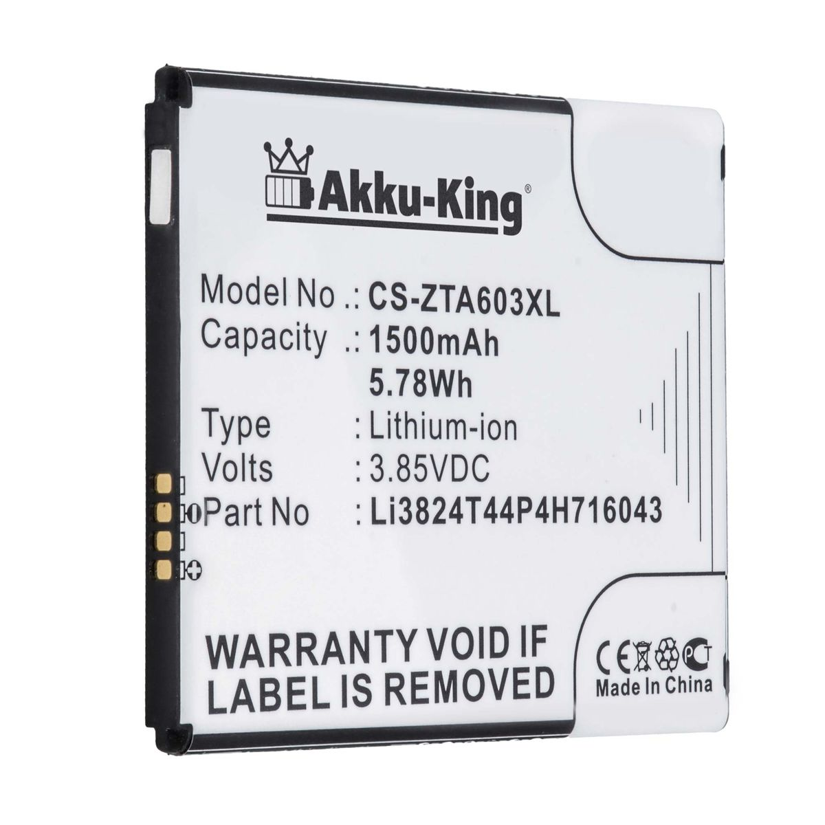 Li-Ion Li3824T44P4H716043 Handy-Akku, kompatibel Akku AKKU-KING Volt, ZTE 3.85 mit 1500mAh