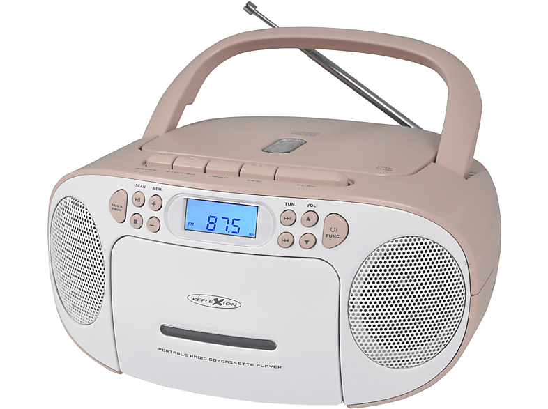 REFLEXION RCR-2260 PK Kassettendeck mit FM weiß/pink Tragbarer Radio, CD-Player und