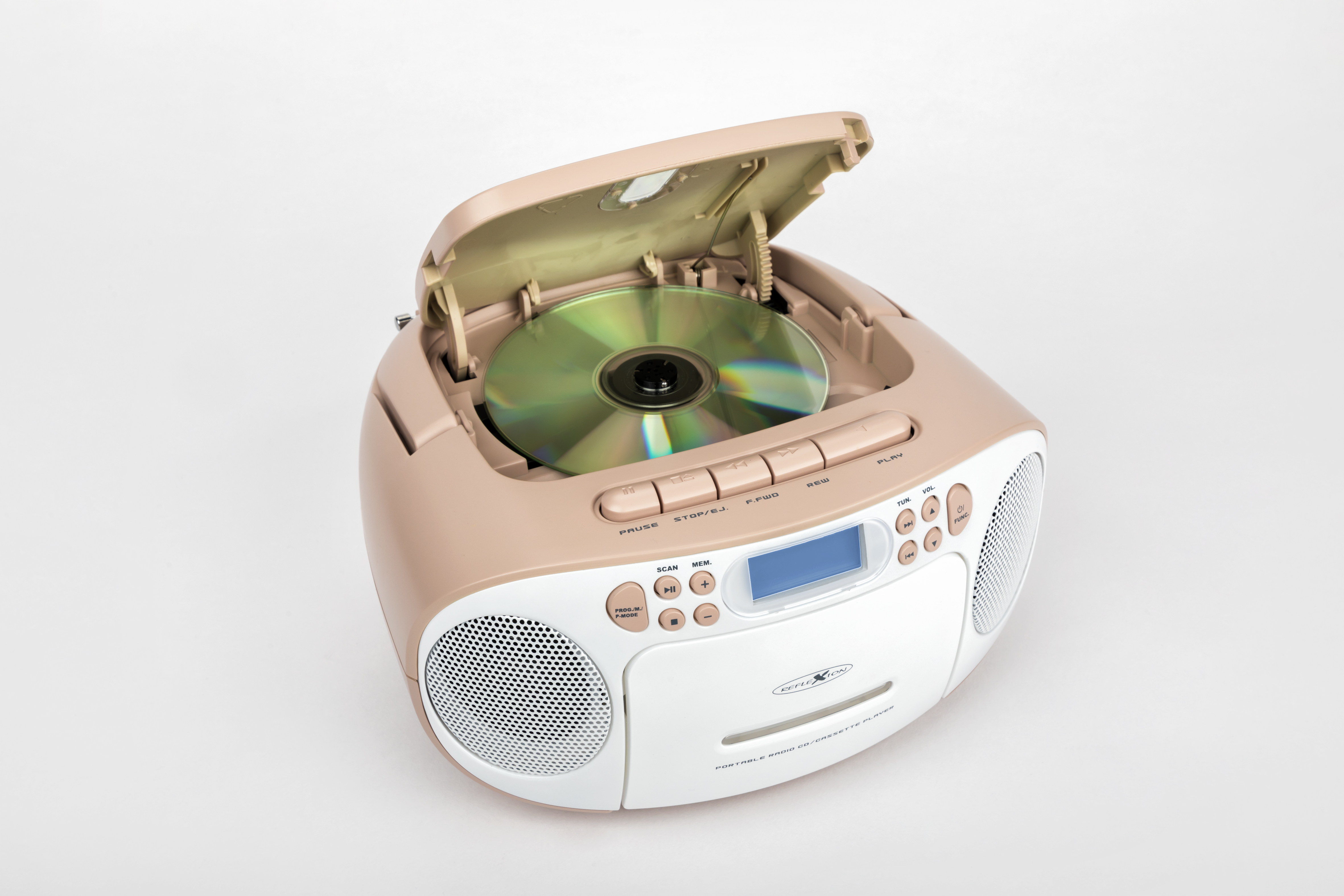 CD-Player PK und FM Tragbarer mit Kassettendeck REFLEXION weiß/pink Radio, RCR-2260