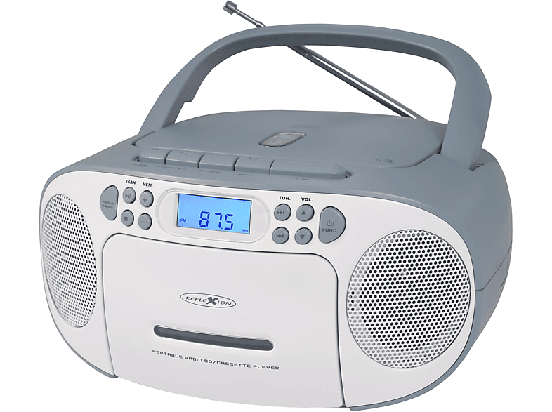 REFLEXION RCR-2260 BL Tragbarer CD-Player mit Kassettendeck und FM Radio, weiß/blau
