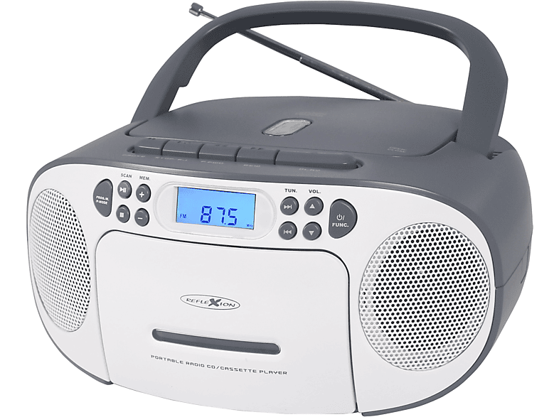 REFLEXION RCR-2260 GR Tragbarer CD-Player mit Kassettendeck und FM Radio, weiß/grau