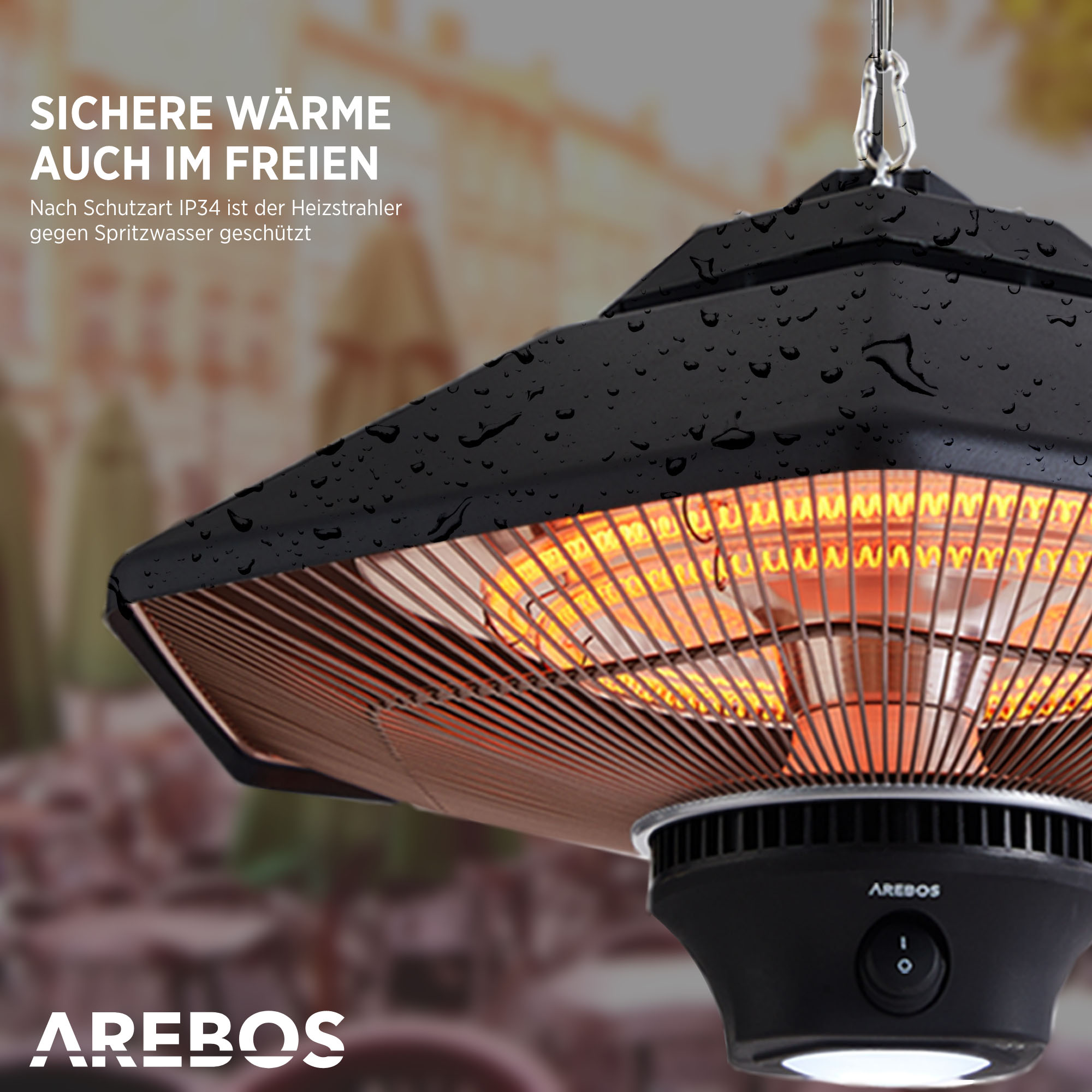 Hexa + Fernbedienung | hexagonal LED-Lampe Deckenheizstrahler (2000 Watt) AREBOS