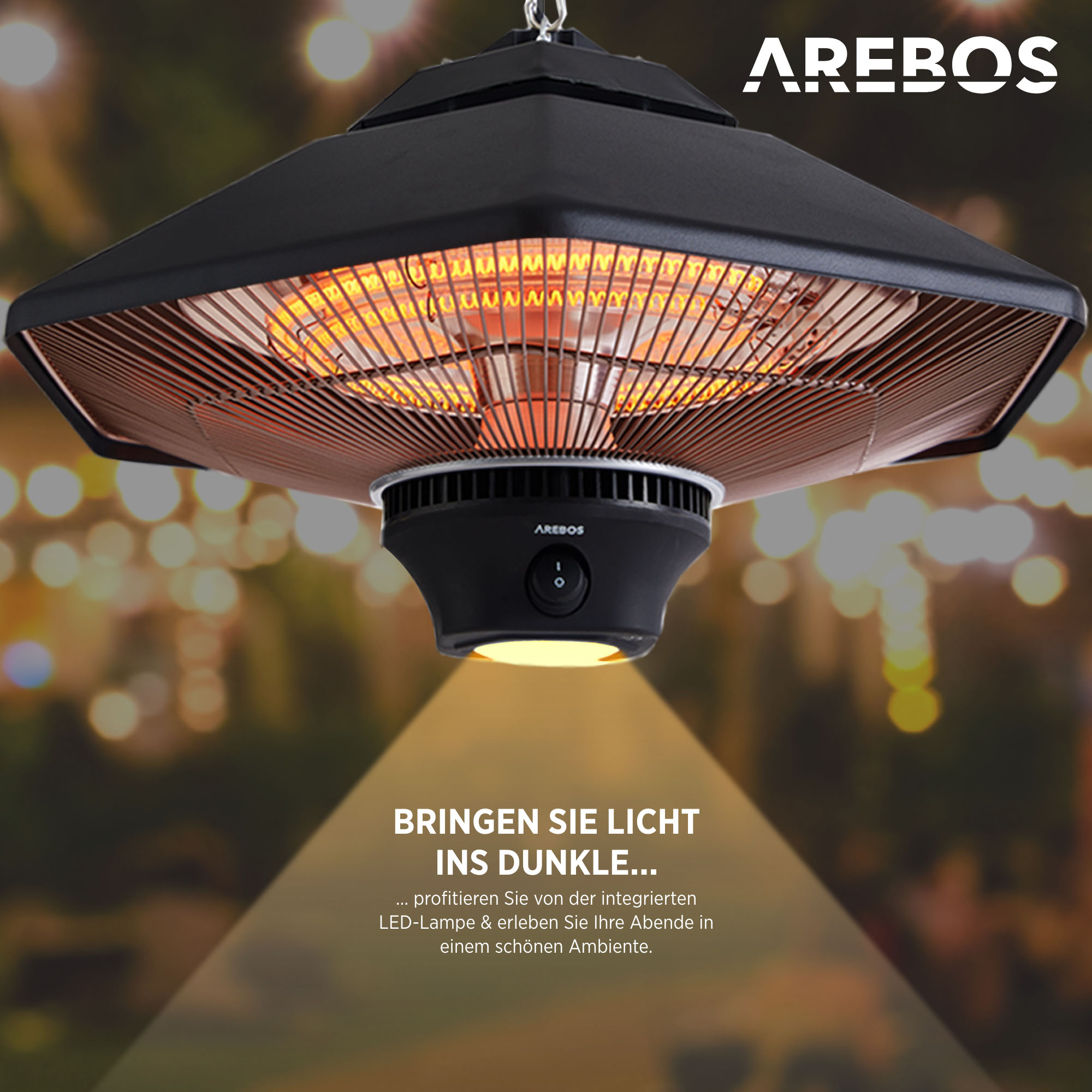 AREBOS Fernbedienung | Deckenheizstrahler (2000 hexagonal Watt) + LED-Lampe Hexa