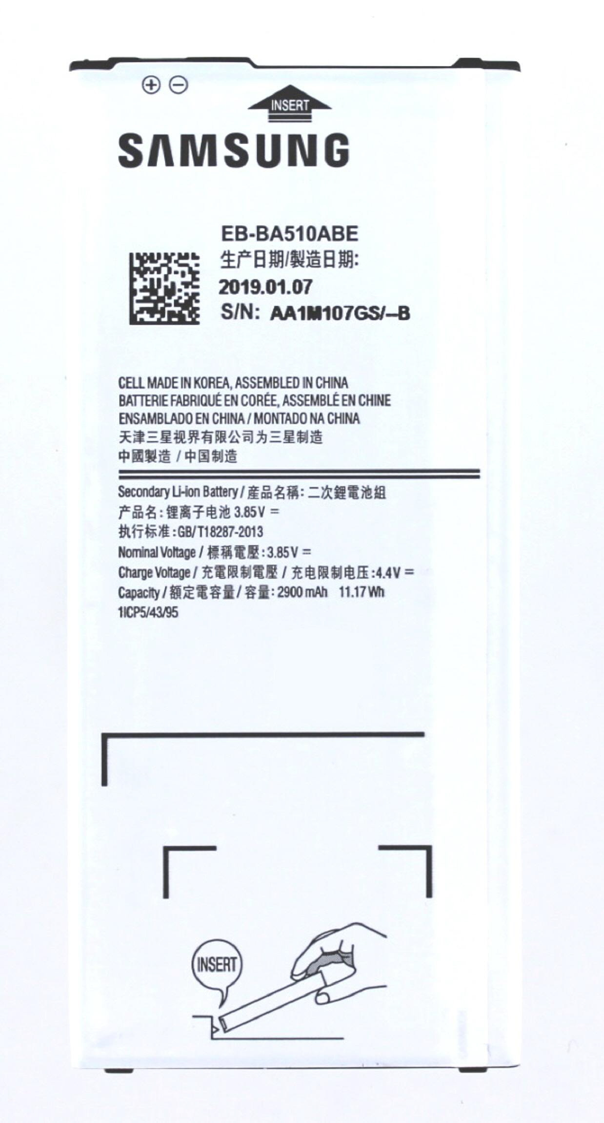 SAMSUNG Original Li-Ion, Samsung Li-Ion mAh für Akku 2900 Volt, EB-BA510ABE Handy-/Smartphoneakku, 3.85