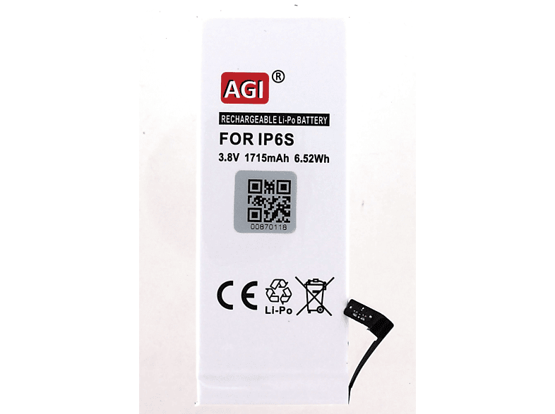 Li-Pol, mAh mit AGI 3.8 Akku 1715 6S Handy-/Smartphoneakku, Apple kompatibel iPhone Volt, Li-Pol