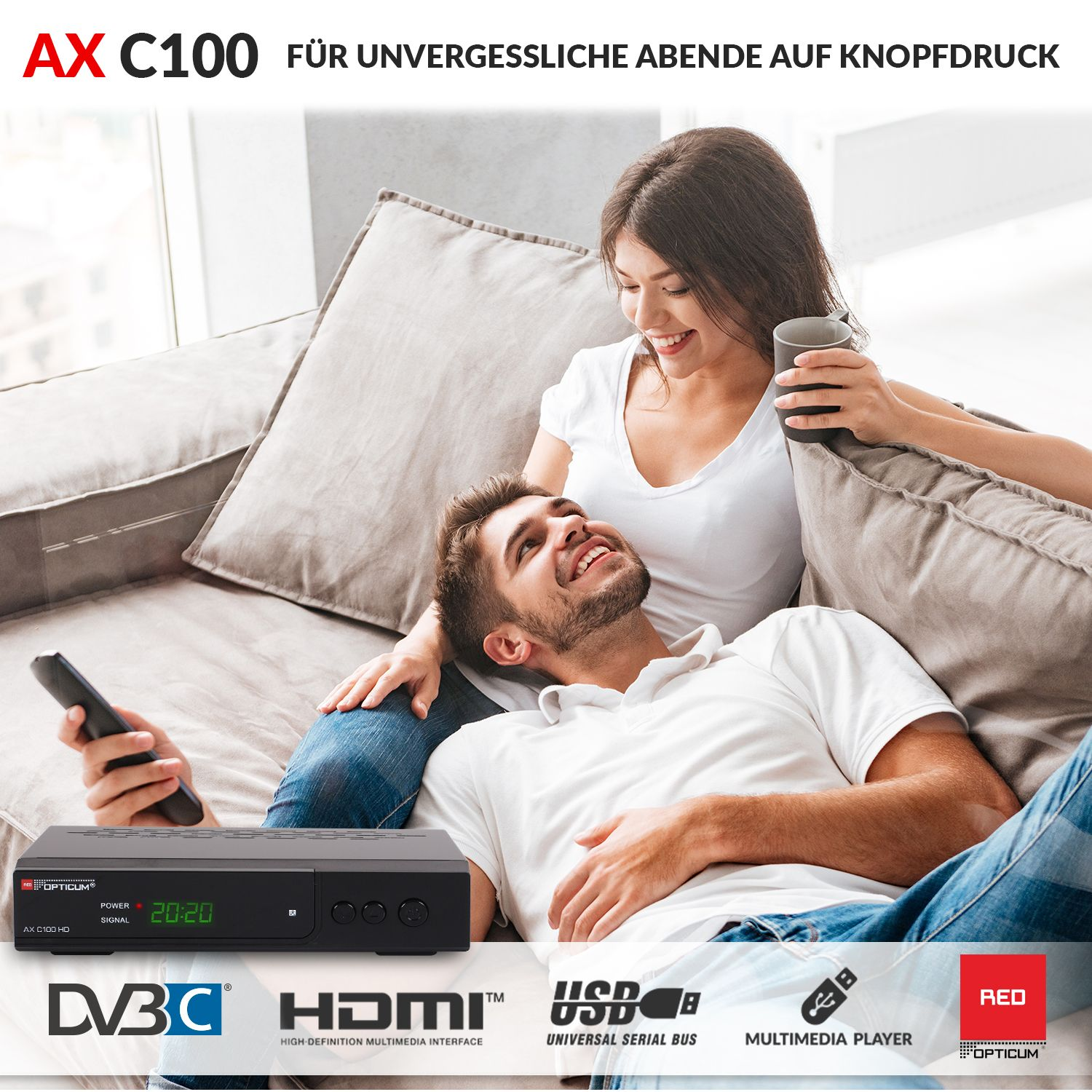 RED OPTICUM AX C100 Receiver (HDTV, schwarz) DVB-C2, DVB-C HD DVB-C