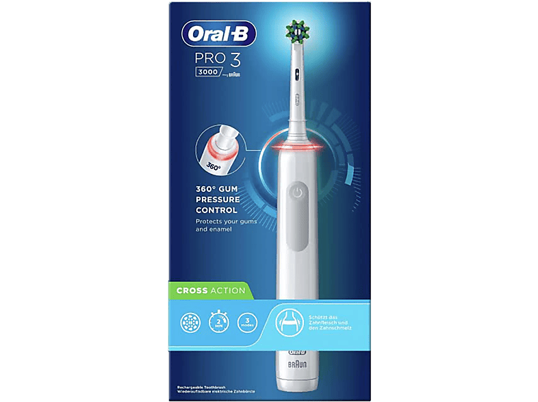 3 Action ORAL-B Zahnbürste weiss 3000 Elektrische Cross Pro