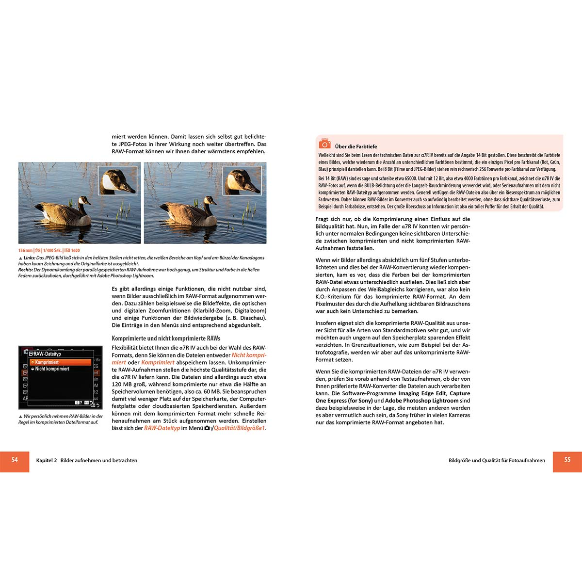 Seiten aus einer Zeitschrift mit Text und Bildern zum RAW-Bildformat und zur Fotografie.