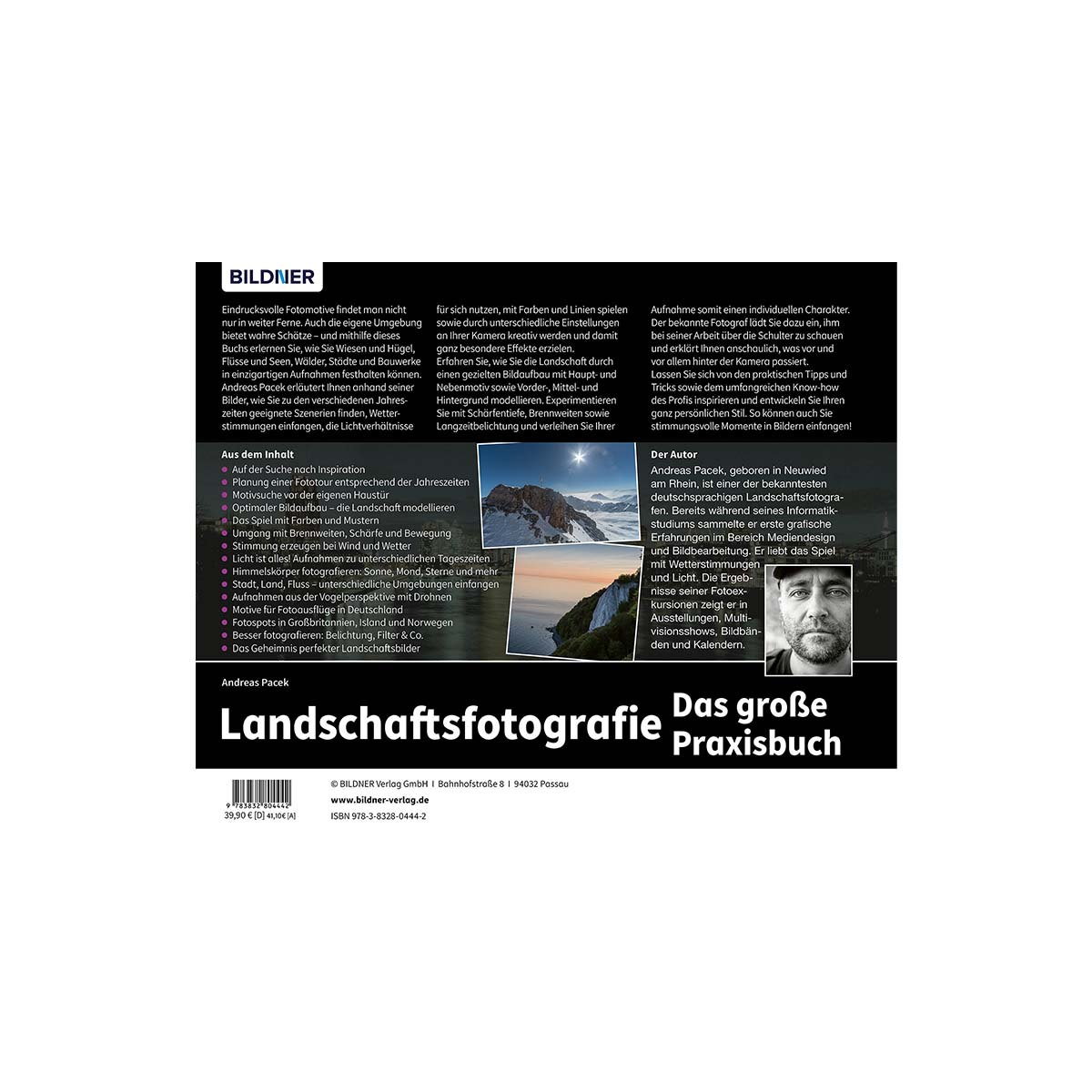 Buchcover eines Landschaftsfotografiebuchs. Der Titel ist in großer weißer Schrift.