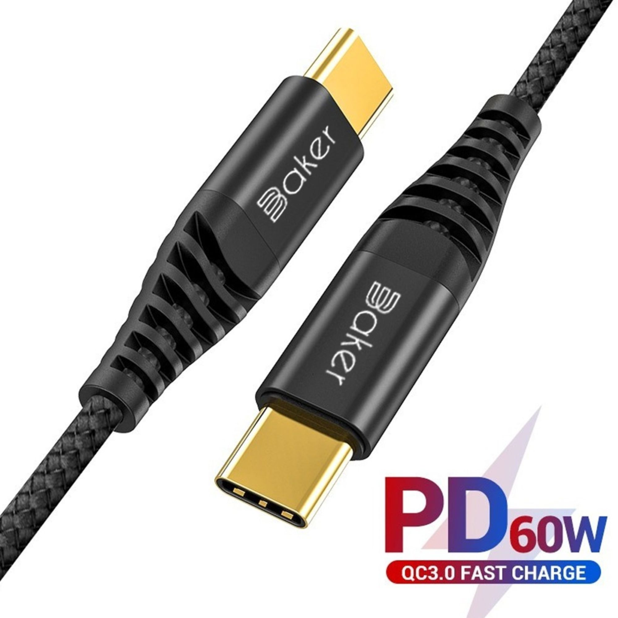 BAKER USB C Ladekabel USB auf (Schwarz) 3A/60W C
