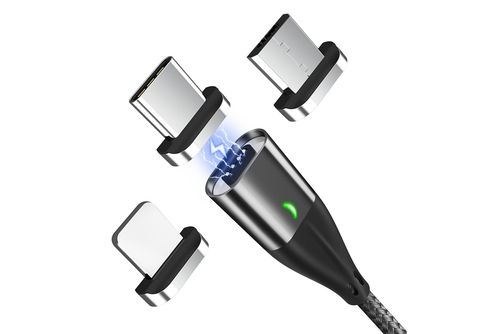 BAKER Magnet Schnelladekabel 3 in 1, USB C, iPhone, Micro USB, Ladekabel  (Schwarz,1m) Ladekabel