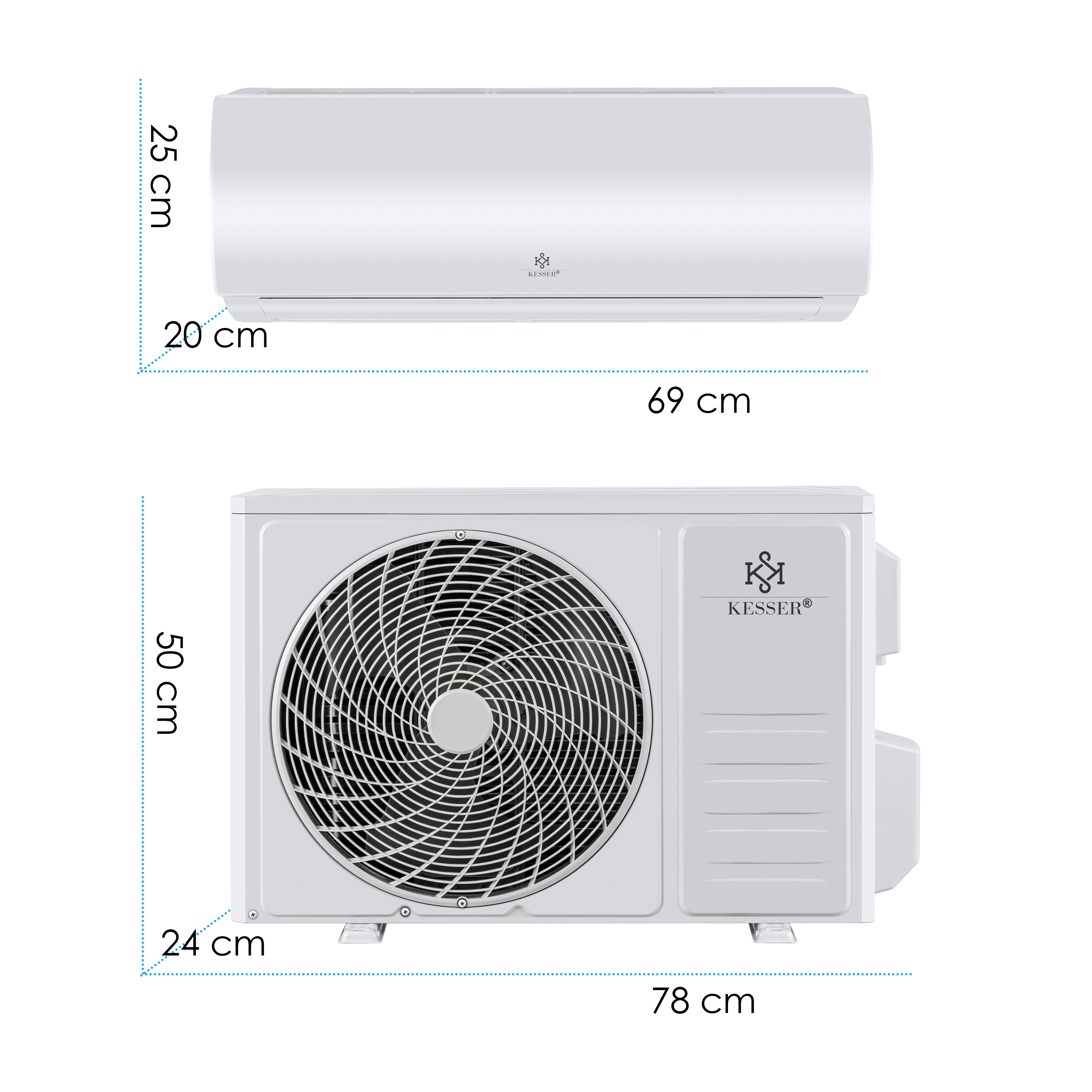 KESSER 22049 Klimaanlage Split weiß A++, Klimagerät Energieeffizienzklasse: Max. m² Raumgröße: 550