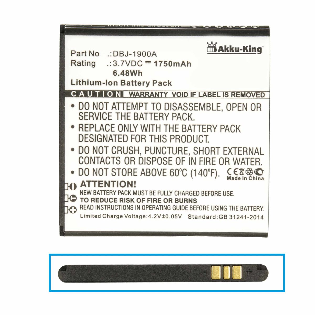 1750mAh kompatibel Volt, Handy-Akku, 3.7 DBJ-1900A mit Doro Akku AKKU-KING Li-Ion