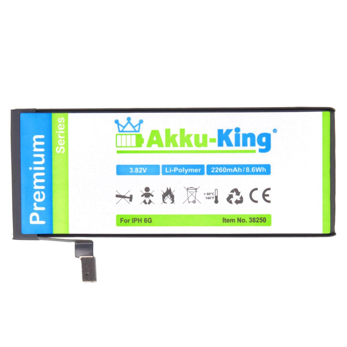 AKKU-KING Akku kompatibel mit iPhone 6 3.82 Li-Polymer Handy-Akku, 2260mAh Volt