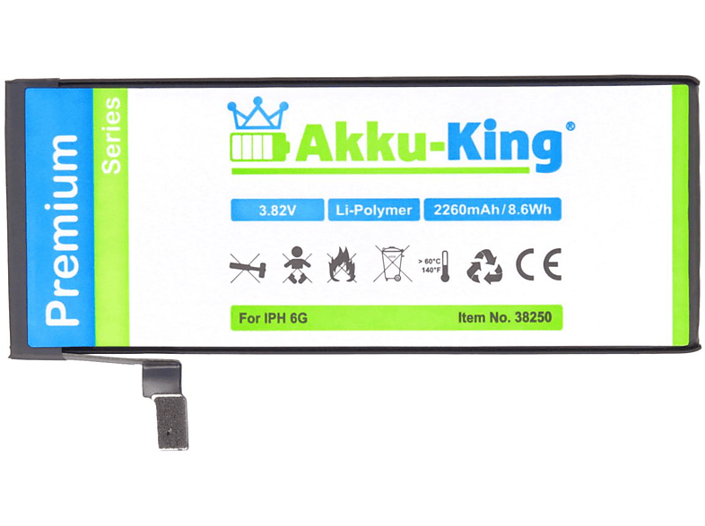 AKKU-KING Akku kompatibel mit iPhone 6 Li-Polymer 2260mAh Handy-Akku, 3.82 Volt