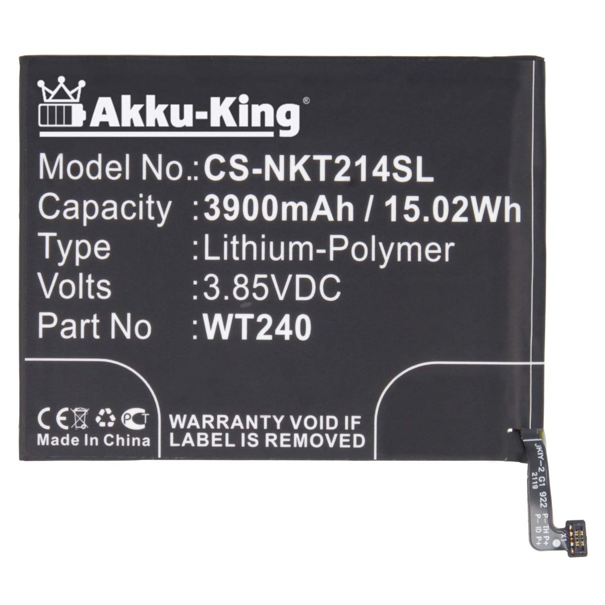 AKKU-KING Akku mit WT240 kompatibel 3.85 Li-Polymer 3900mAh Volt, Handy-Akku, Nokia