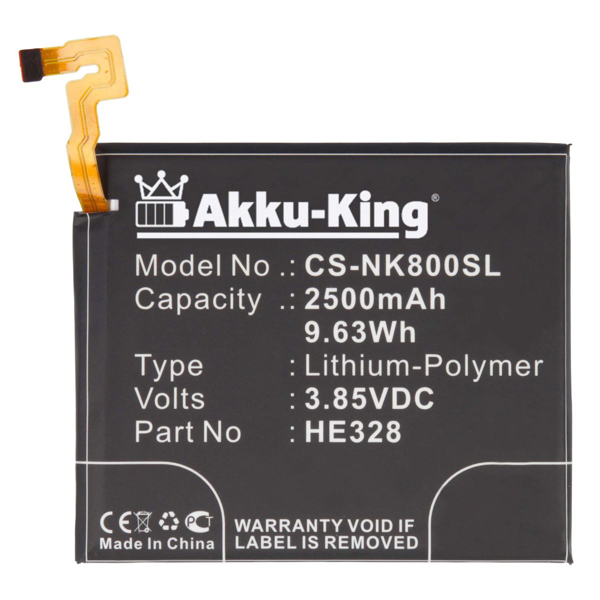 AKKU-KING Akku kompatibel Nokia Li-Polymer mit 2500mAh Volt, 3.85 HE328 Handy-Akku