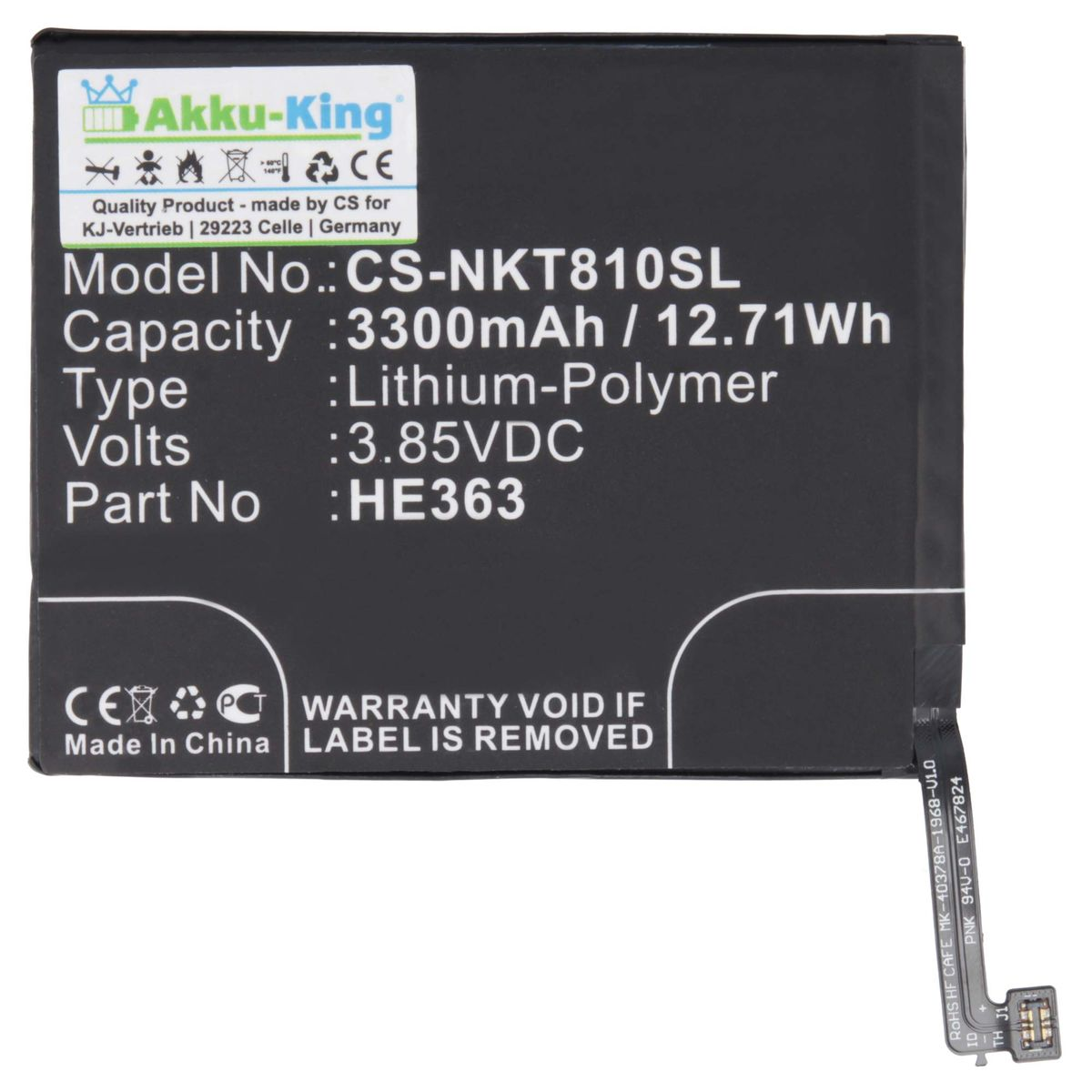 AKKU-KING Akku kompatibel mit 3300mAh 3.85 Volt, Handy-Akku, Nokia HE362 Li-Polymer