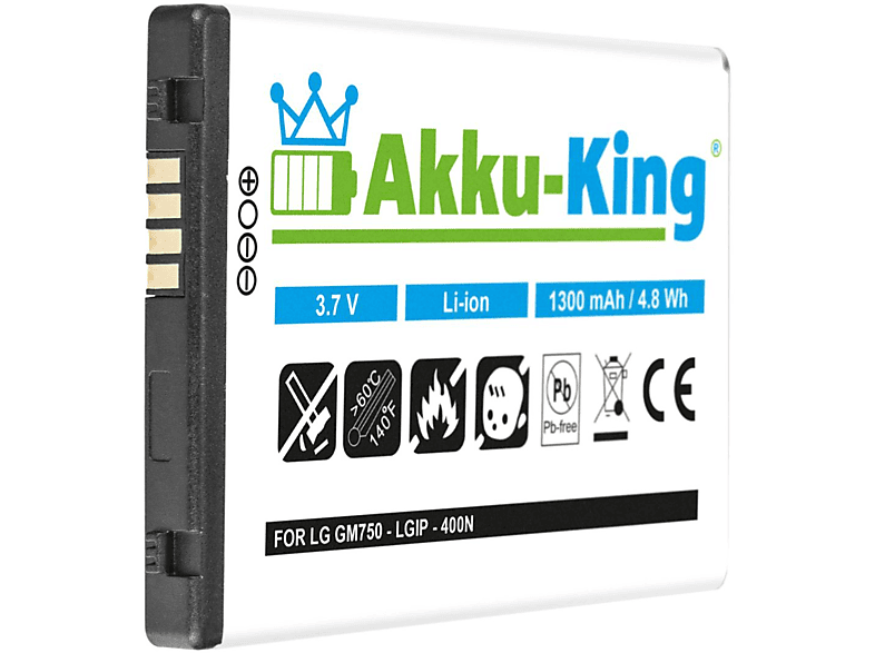 Li-Ion kompatibel Volt, 3.7 1300mAh LGIP-400N mit LG Handy-Akku, AKKU-KING Akku
