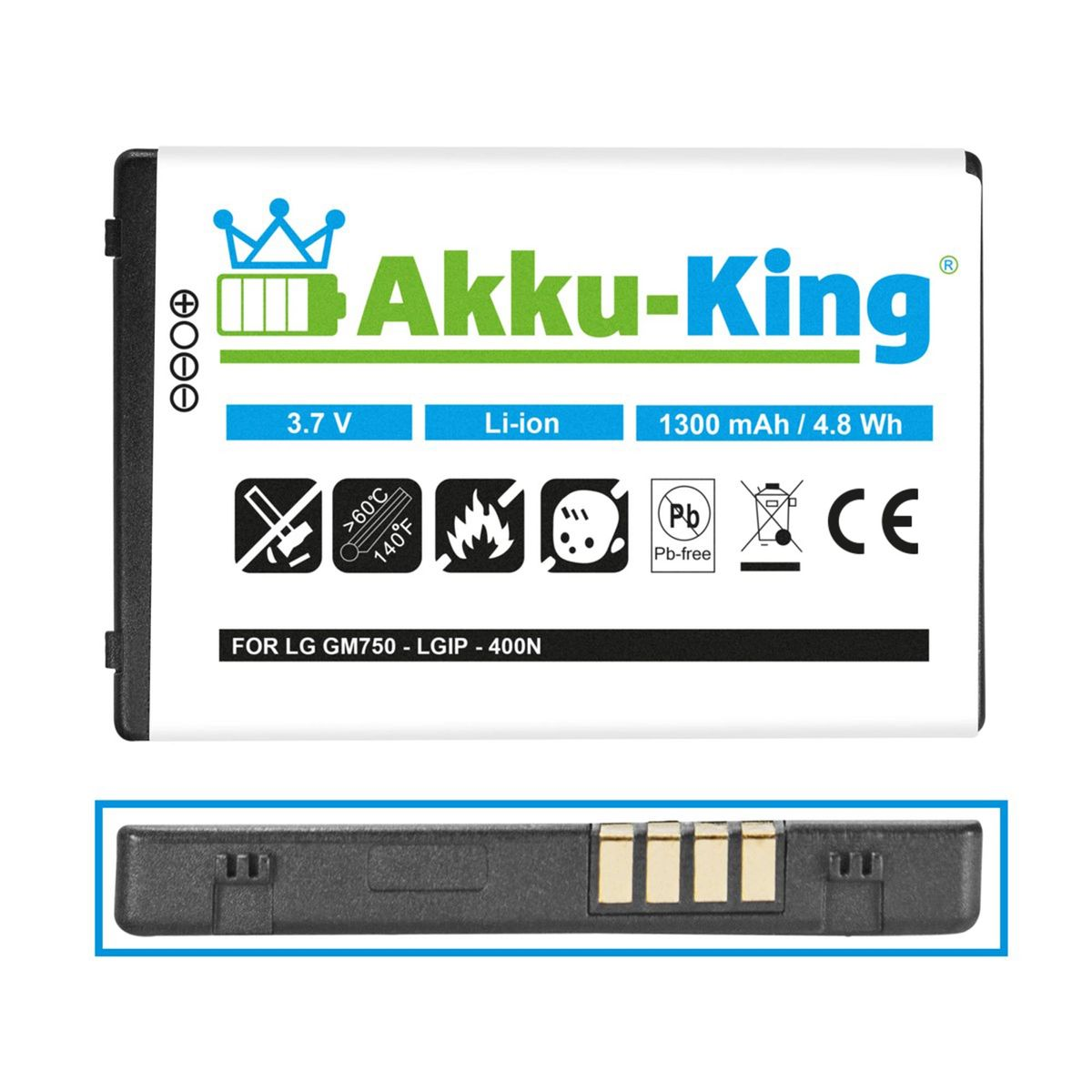 LGIP-400N Handy-Akku, LG Akku mit kompatibel Volt, 3.7 1300mAh Li-Ion AKKU-KING
