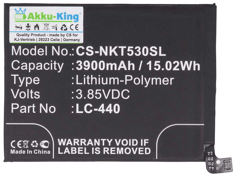 Li-Polymer kompatibel 3900mAh mit Akku Volt, AKKU-KING LC-440 Handy-Akku, 3.85 Nokia
