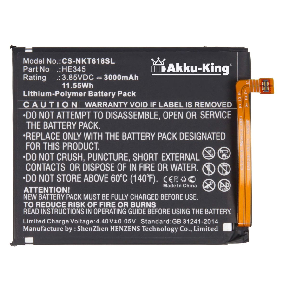 AKKU-KING Akku kompatibel mit Nokia 3.85 Handy-Akku, Volt, 3000mAh Li-Polymer HE345