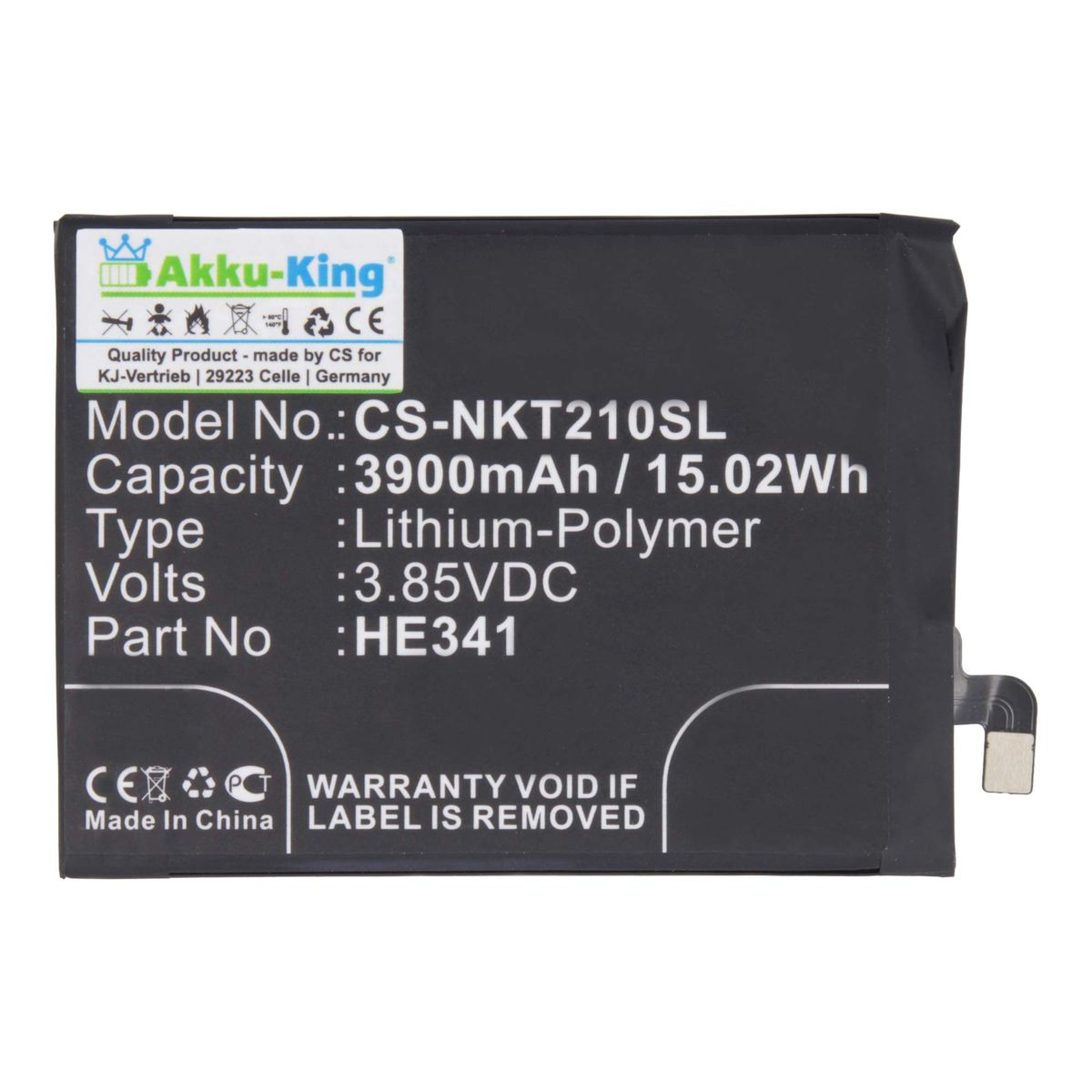 HE338 3.85 3900mAh kompatibel Volt, Handy-Akku, Akku mit AKKU-KING Nokia Li-Polymer