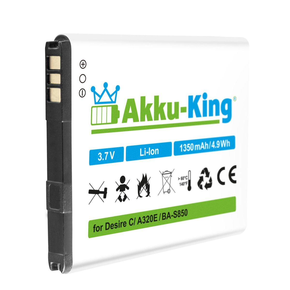 AKKU-KING BA-S850 HTC Li-Ion Akku 3.7 1350mAh mit Volt, Handy-Akku, kompatibel