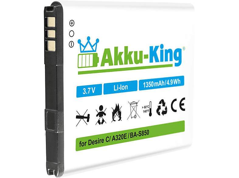 AKKU-KING Akku kompatibel 1350mAh mit 3.7 BA-S850 HTC Li-Ion Handy-Akku, Volt
