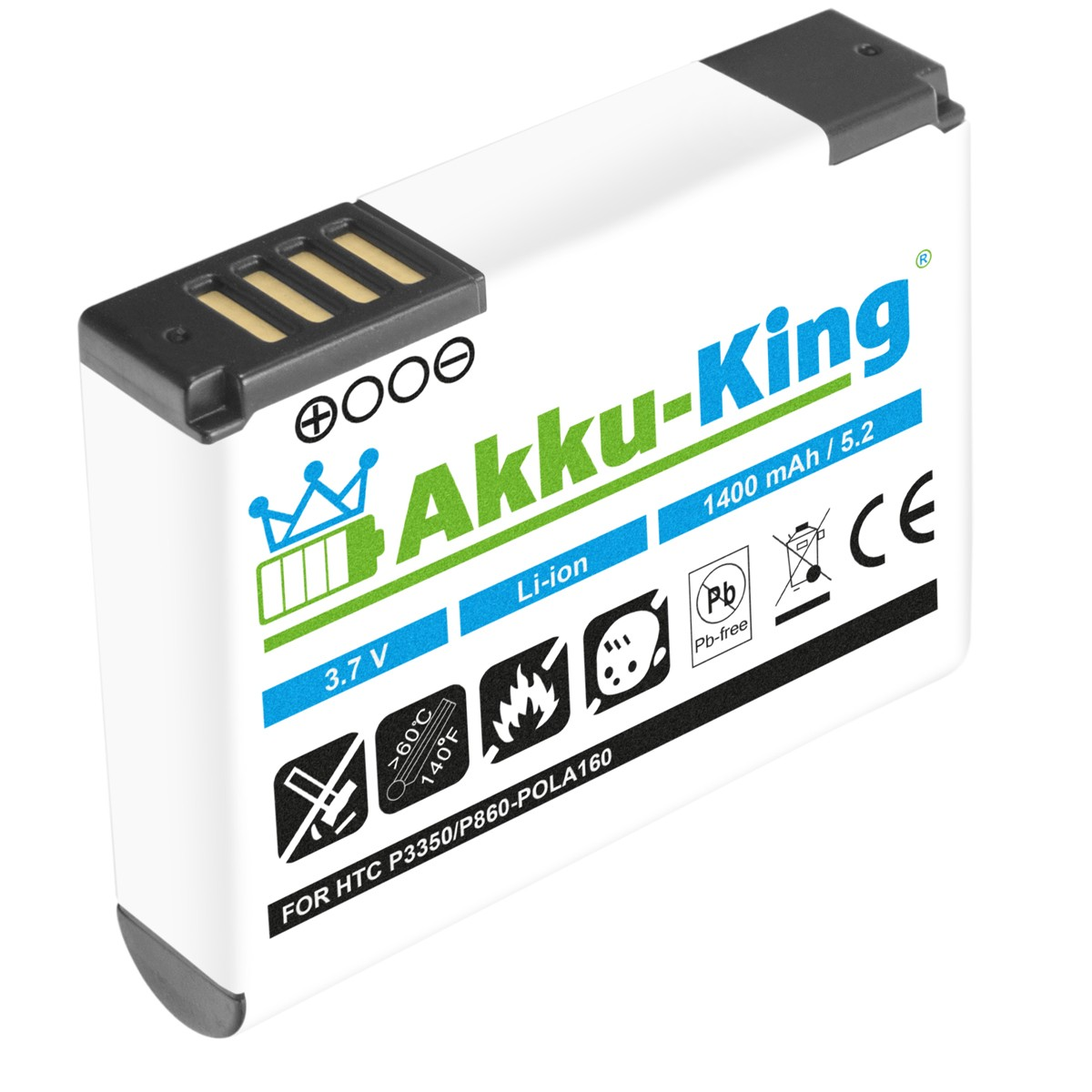 AKKU-KING Akku kompatibel mit Volt, Handy-Akku, HTC 3.7 1400mAh Li-Ion POLA160