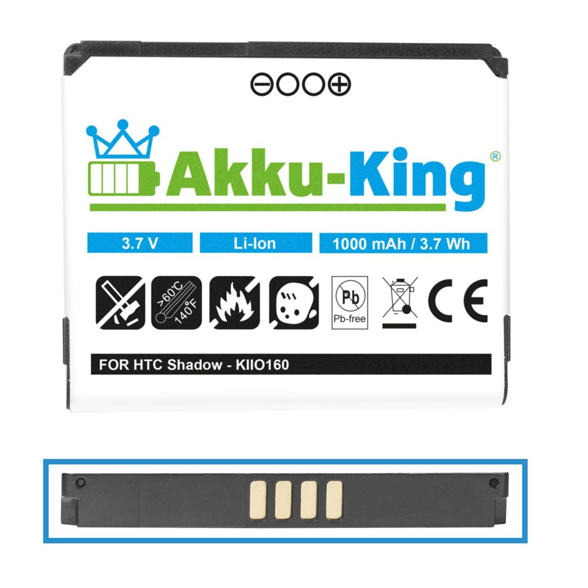 1000mAh kompatibel mit Handy-Akku, 35H00101-03M 3.7 HTC Akku Li-Ion AKKU-KING Volt,