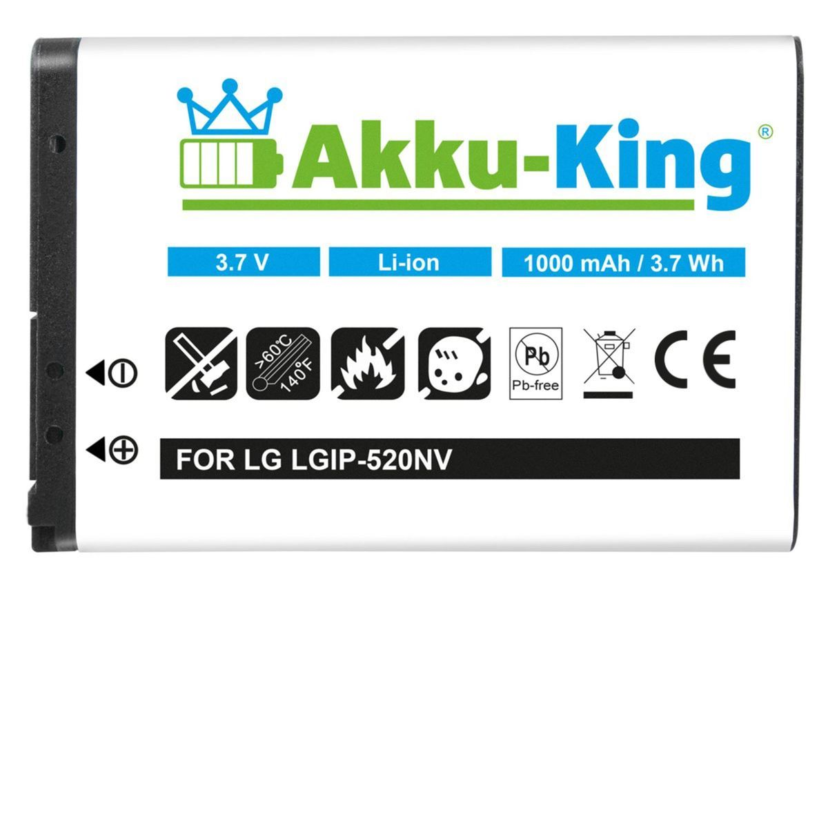 kompatibel AKKU-KING mit Akku Handy-Akku, LGIP-520N 3.7 1000mAh LG Volt, Li-Ion