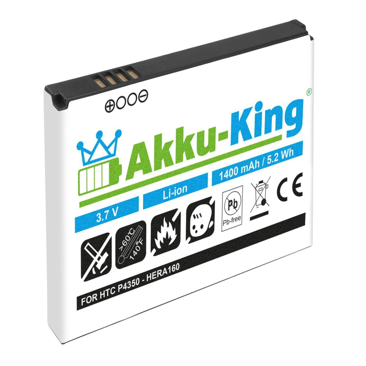 AKKU-KING Akku S190 3.7 mit Li-Ion 1400mAh HTC kompatibel Volt, Handy-Akku, BA