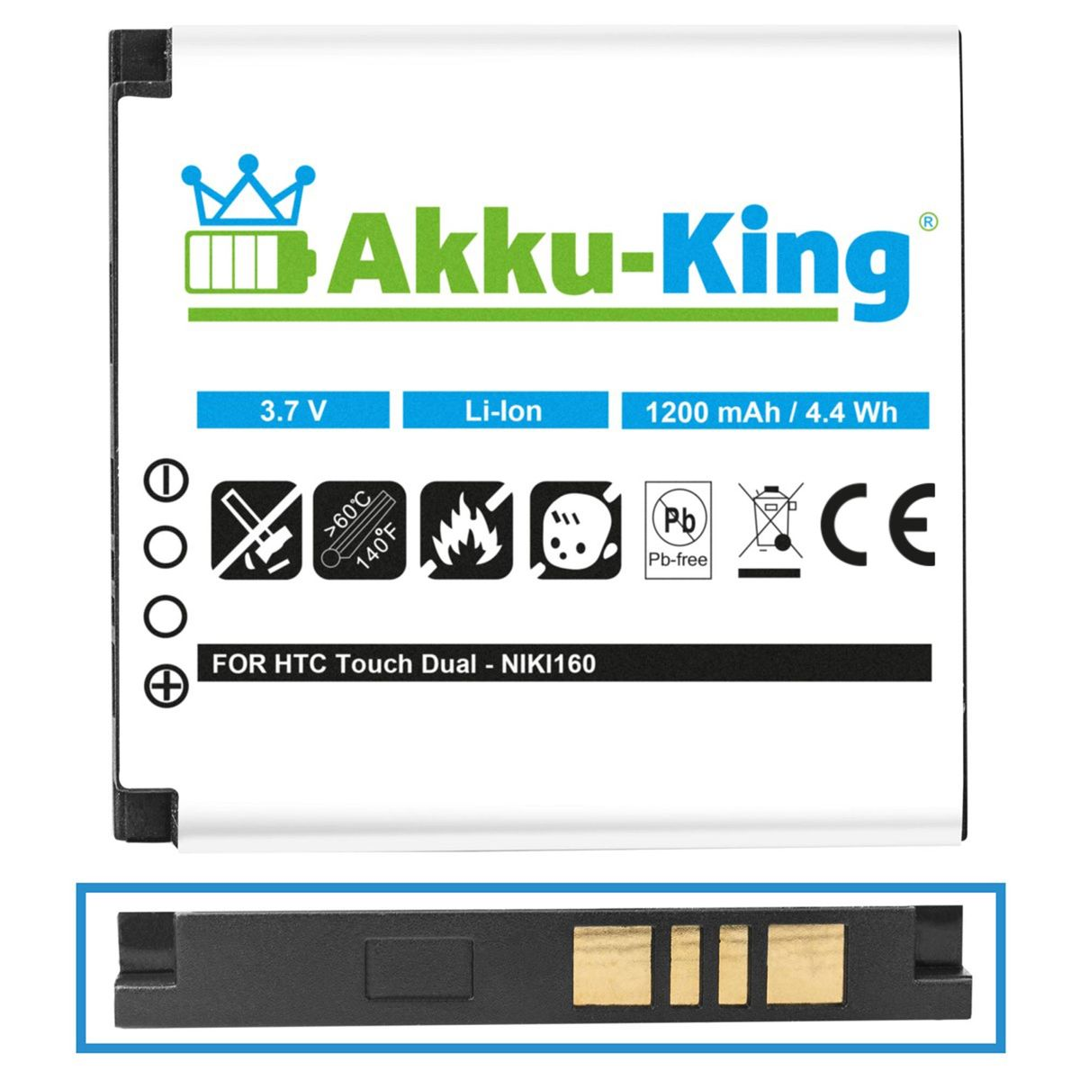 kompatibel HTC Handy-Akku, Akku S260 3.7 Li-Ion AKKU-KING Volt, mit 1200mAh BA