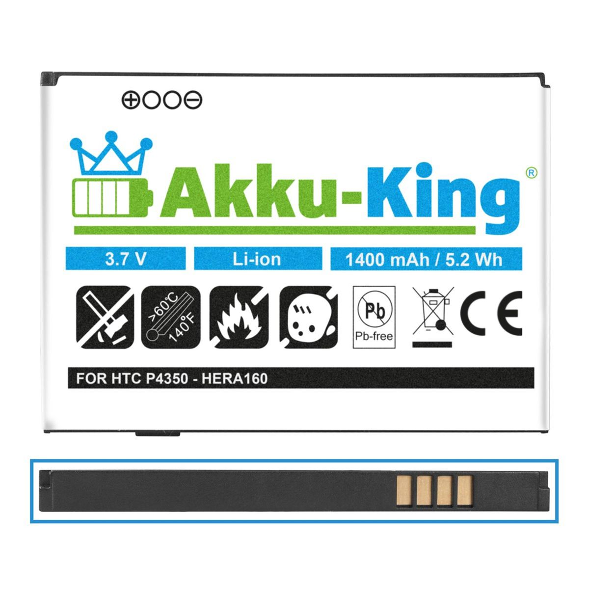 AKKU-KING Akku S190 3.7 mit Li-Ion 1400mAh HTC kompatibel Volt, Handy-Akku, BA