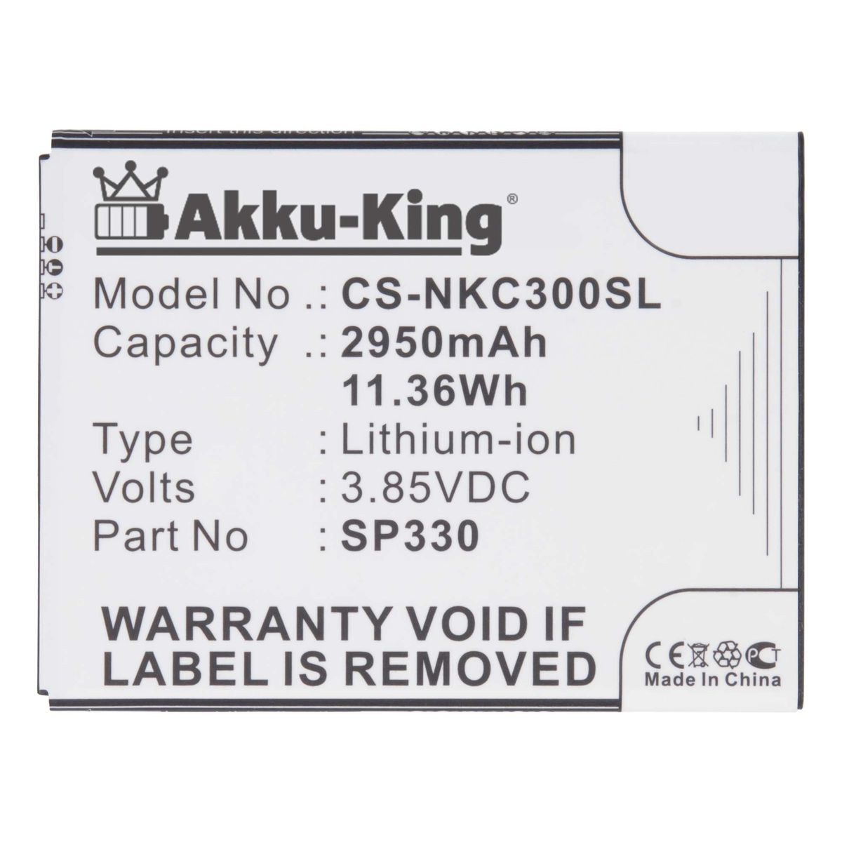mit AKKU-KING 3.85 Nokia Li-Ion SP330 Handy-Akku, 2950mAh kompatibel Akku Volt,