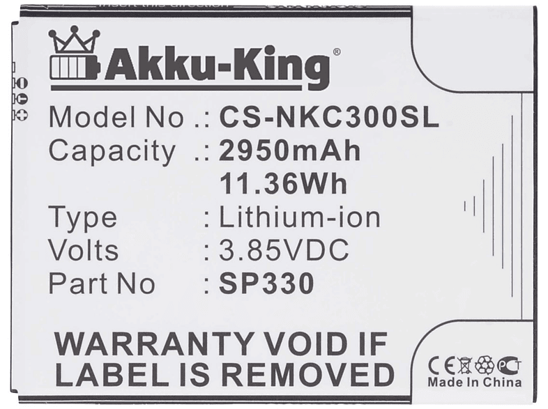 AKKU-KING Akku SP330 3.85 Volt, 2950mAh mit Li-Ion kompatibel Nokia Handy-Akku