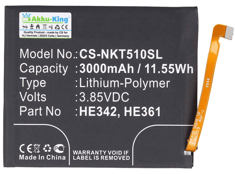 AKKU-KING Akku kompatibel HE342 Li-Polymer Nokia 3000mAh Handy-Akku, Volt, 3.85 mit