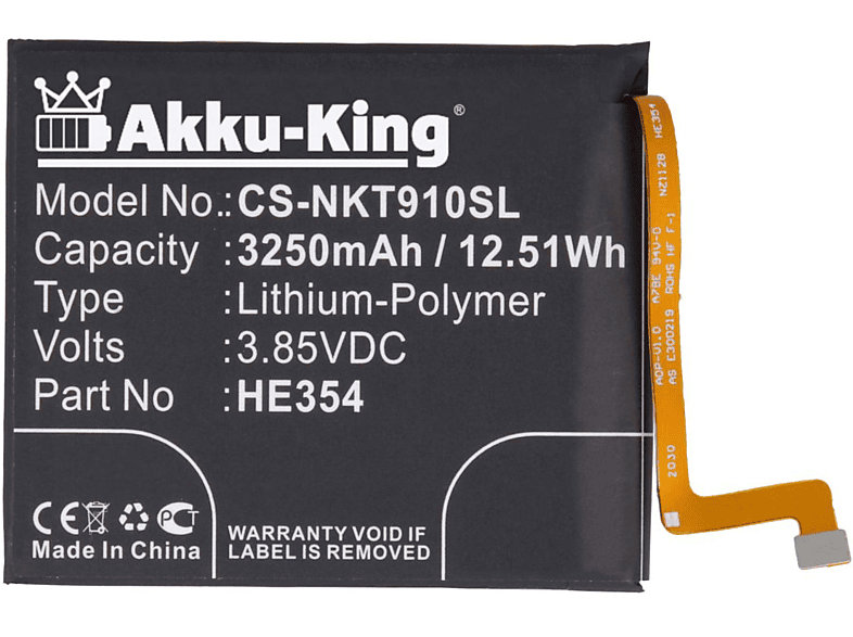 AKKU-KING Akku kompatibel mit Nokia HE354 Li-Polymer Handy-Akku, 3.85 Volt, 3250mAh
