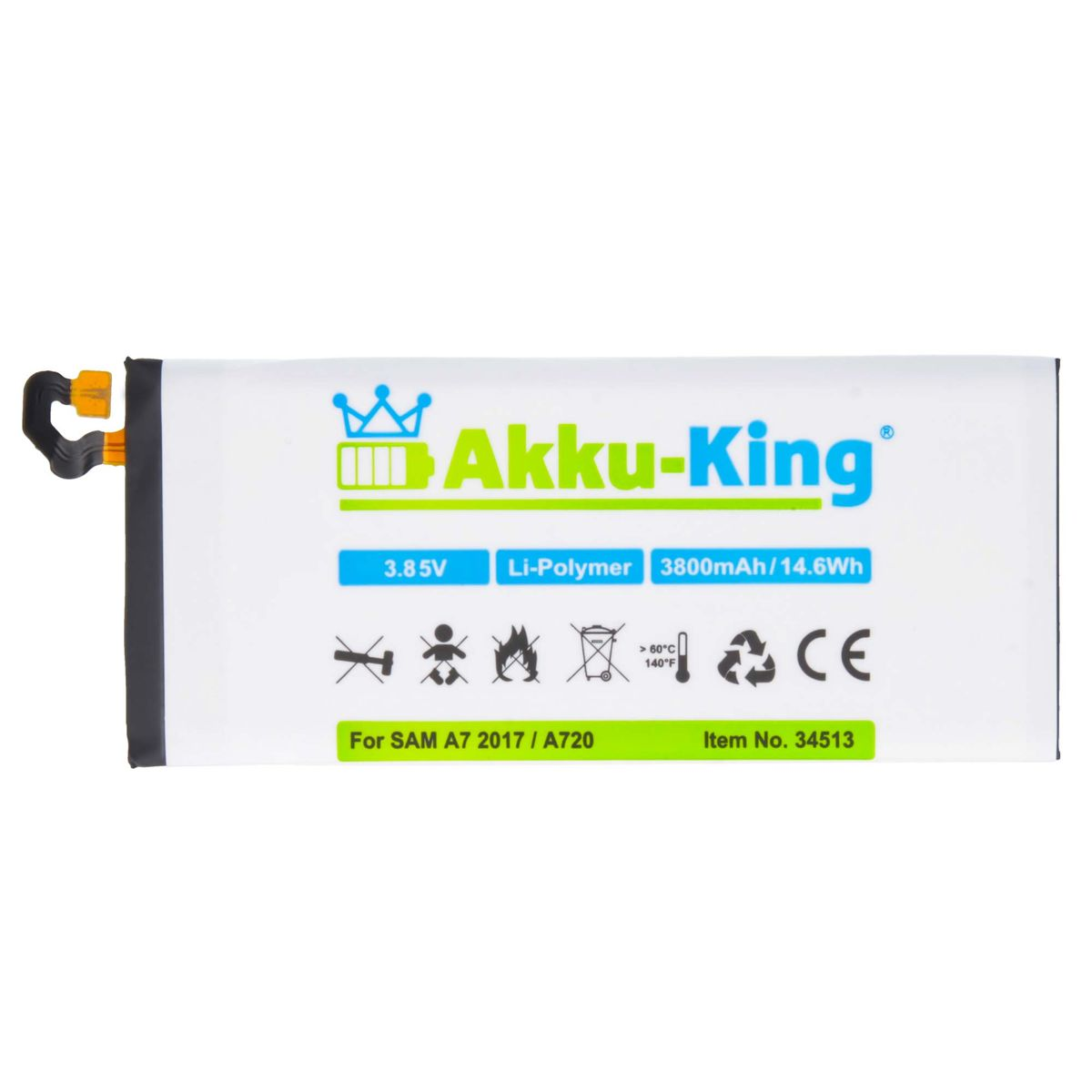 AKKU-KING Akku Handy-Akku, Samsung kompatibel 3800mAh Volt, 3.85 mit Li-Polymer EB-BA720ABE