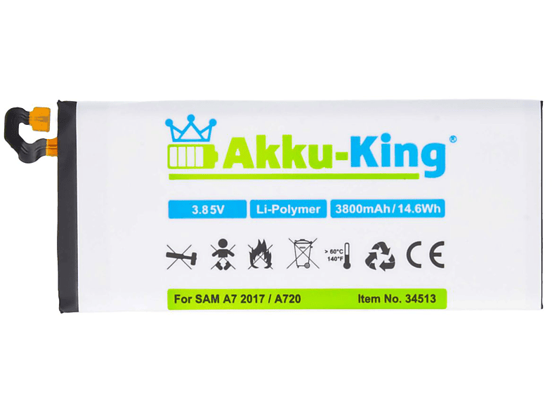 Akku mit Volt, Samsung EB-BA720ABE AKKU-KING Li-Polymer kompatibel 3.85 Handy-Akku, 3800mAh