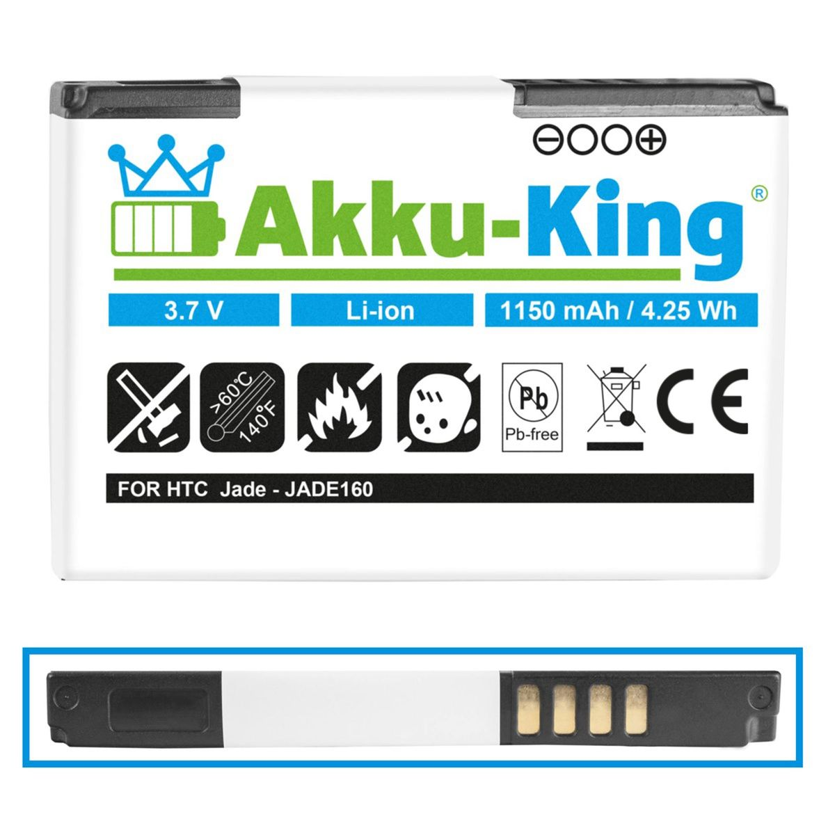 AKKU-KING 1150mAh 3.7 Akku Handy-Akku, mit Volt, Li-Ion HTC S330 kompatibel BA