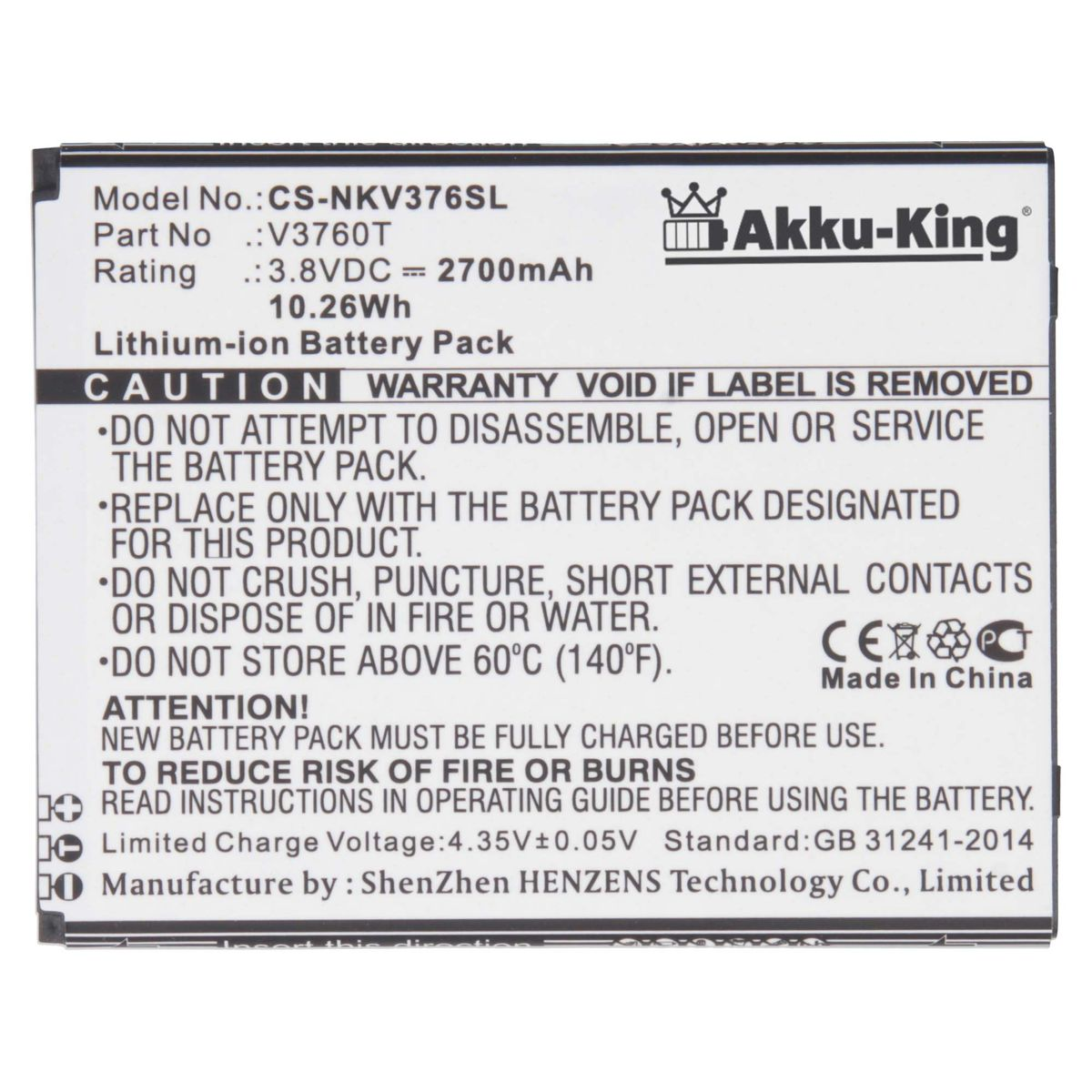 Akku Li-Ion Nokia AKKU-KING 3.8 2700mAh kompatibel Handy-Akku, mit Volt, V3760T